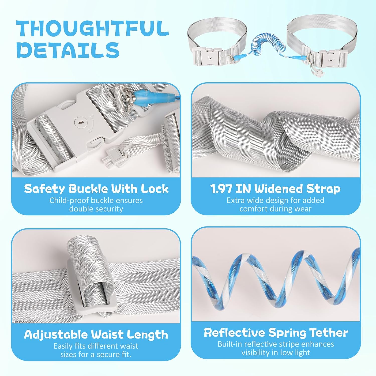 JXM Safety Waist Harness for Active Child, Hands Free Walking Leash with Lock for Autism, Secure Waist Belt for Special Needs, ADHD, Autistic Kids, Adjustable Elopement Tether with Key (Plus Size)