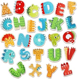 Whaline 26Pcs Dinosaur Iron-On Sew-On Patches Cute Alphabet A to Z Heat Transfer Iron Patches Embroidered Cloth Patches Iron on Letters for Clothing Fabric DIY Crafts