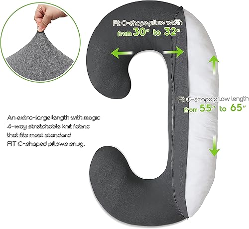 Miniatura 3 de COSMOPLUS - Funda de almohada de cuerpo completo en forma de C para maternidad tela de jersey elástica fresca y transpirable proporciona apoyo para