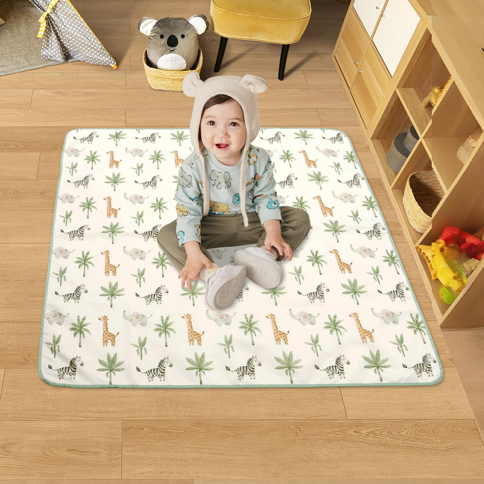 High Chair Splash Floor Mat, 43.3Inch Waterproof, Wipeable, Non-Slip Kids Messy Mat for Under Highchair Reusable Soft Baby for Weaning/Feeding/Playtime/Art/Activity(white,110 * 110cm)