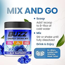 Morning Buzz Energy Drink Powder - Energy Boost Drink Mix - Sugar-Free Energy with Antioxidants - Morning Kickstart and Sports Nutrition Endurance Product - 30 Servings, Blue Raspberry, 8 Ounces