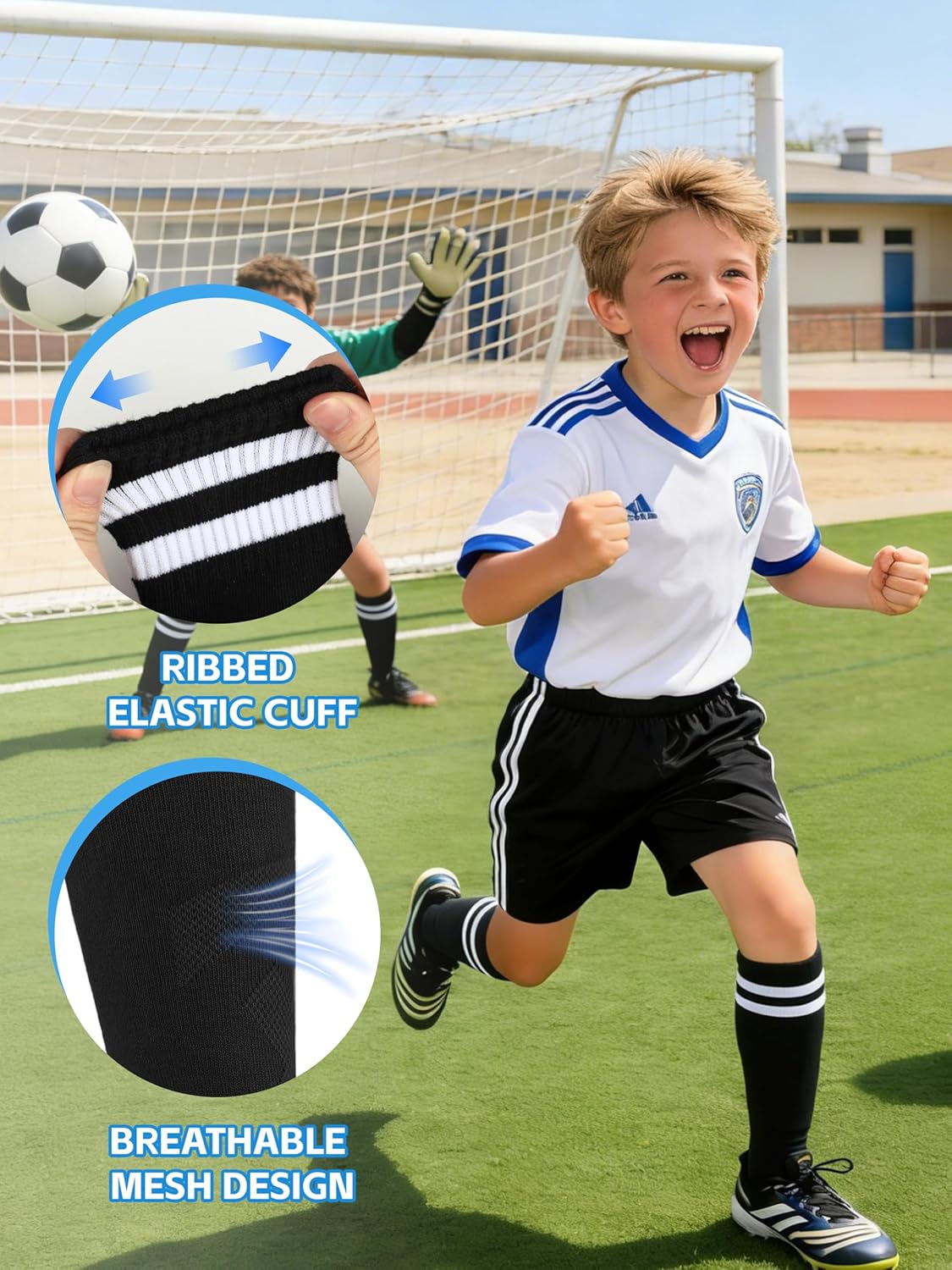 Glooarm 3 Pairs Kids Soccer Socks Toddler Baseball Uniform Striped Knee High Socks World Cup for Boys Girls 3-12 Years Old - Image 4