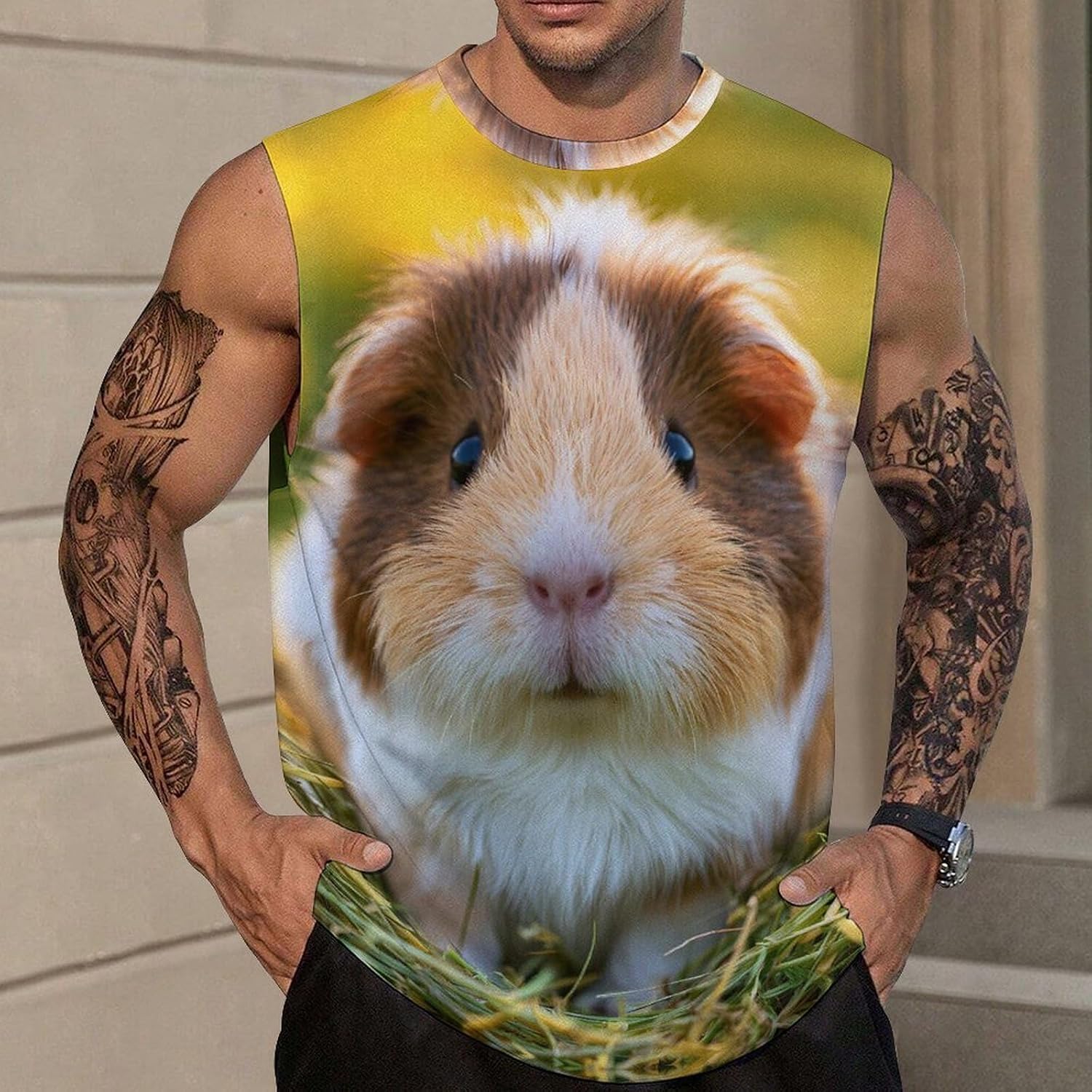 Cute Guinea Pigs Men Summer Sleeveless Crew Neck Top 5XL