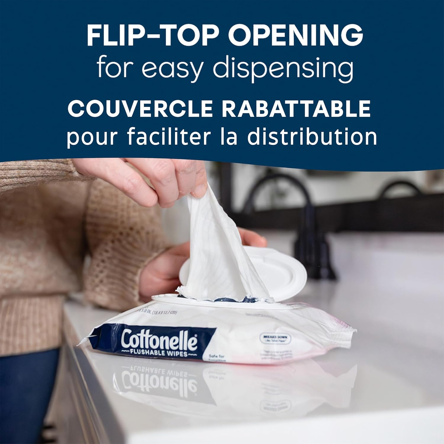 Cottonelle Fragrance Free Flushable Wet Wipes, Adult Wet Wipes, 4 Flip-Top Packs, 42 Wipes Per Pack (168 Total Flushable Wipes) - Image 5