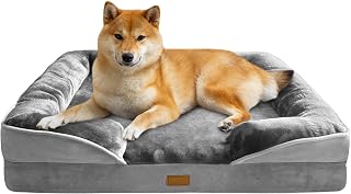Spotted Play Orthopedic Dog Bed with Sides - Dog Sofa Beds for Large Dogs, Supportive Foam Pet Couch Bed with Washable Removable Cover, Waterproof Lining and Non-Slip Bottom, Grey - L