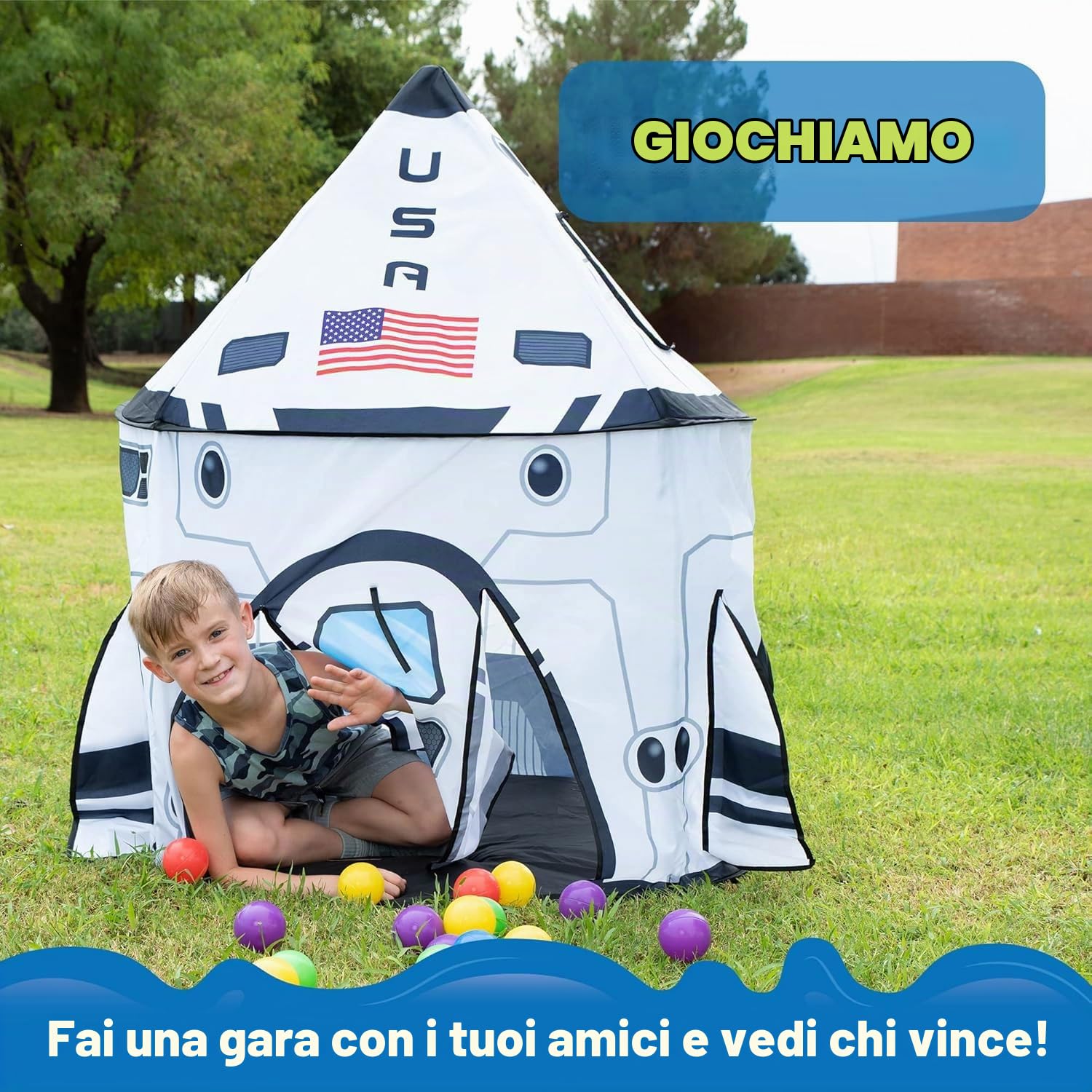 JOYIN Tenda per Bambini Razzo Spaziale Pop Up, Portatile Pieghevole Space per Interni ed Esterni