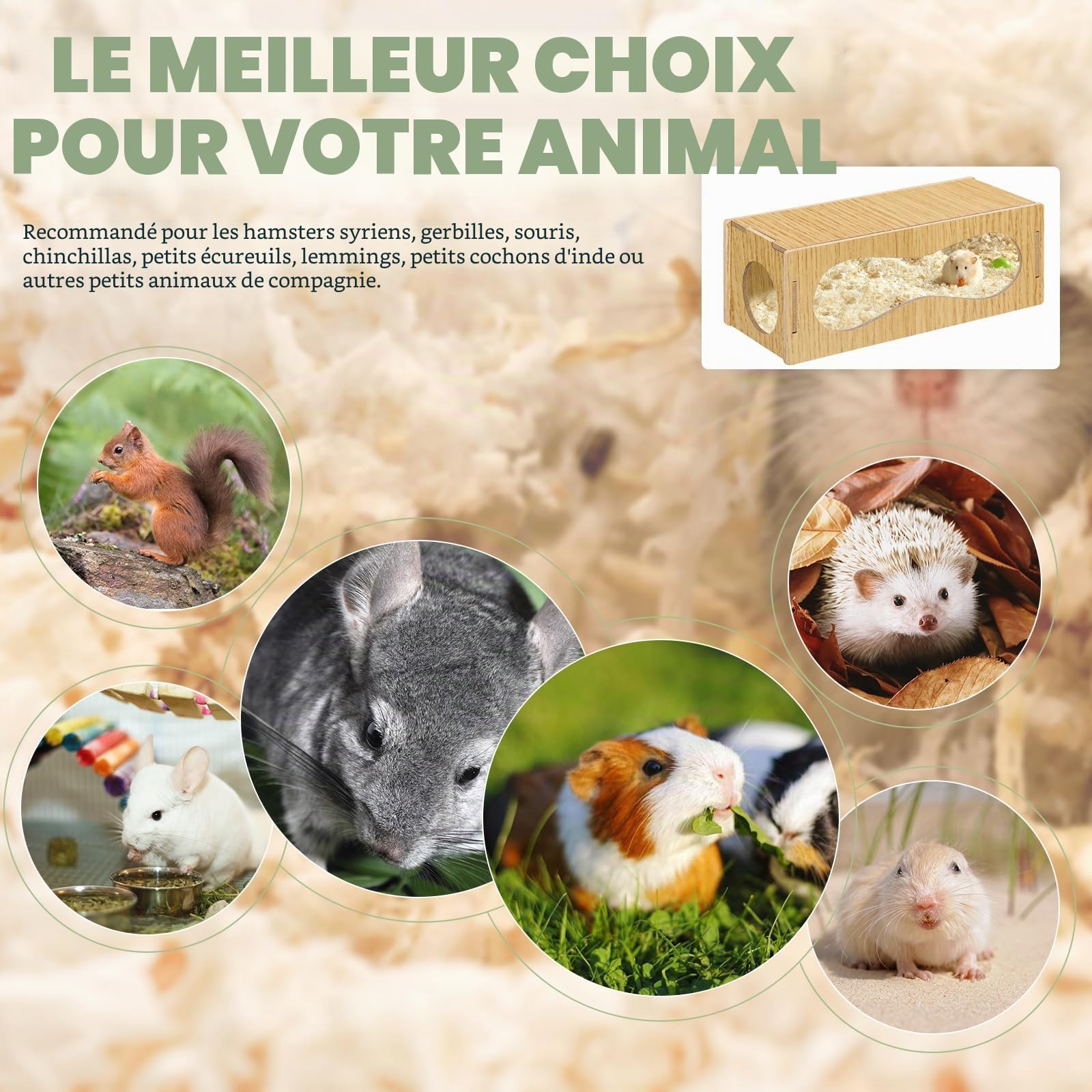 Niche en bois pour hamster - Accessoire pour activités de vie, jouets et décoration - Taille S