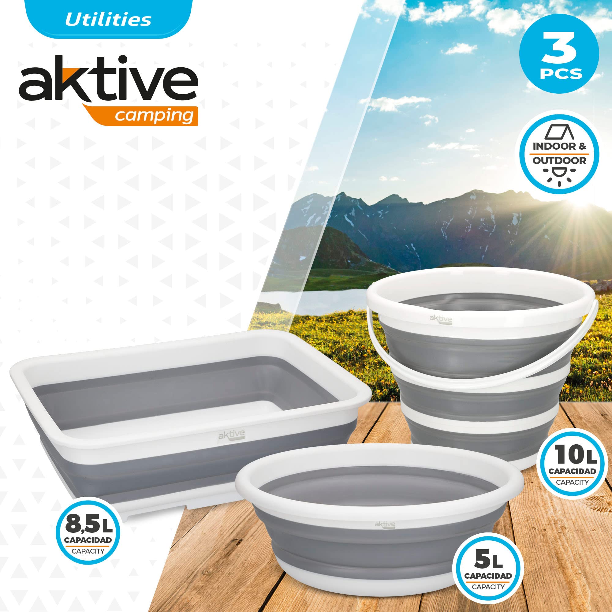 Aktive 52982 - Kit de camping, accessoires de camping | Bassine pliable