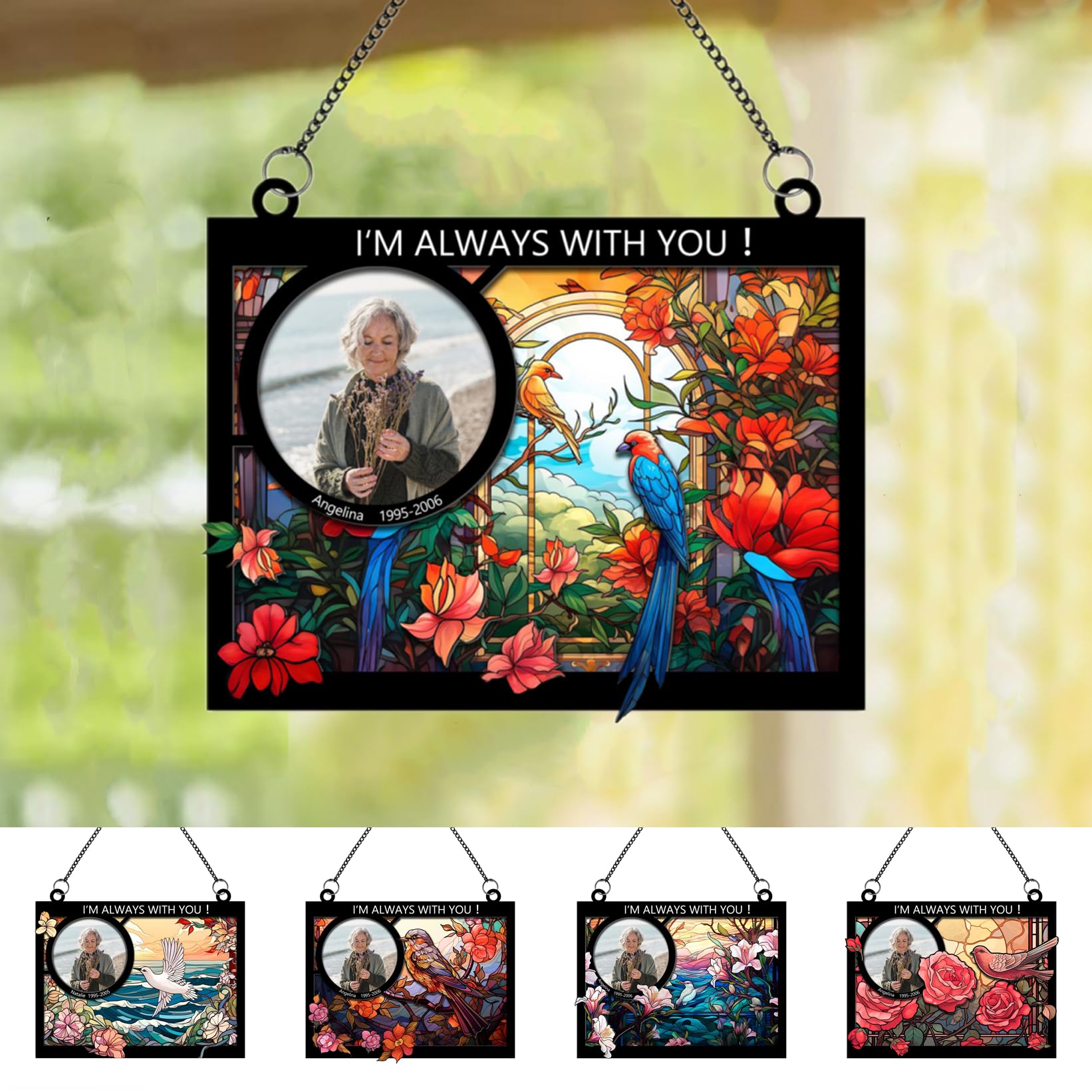 I'm Always with You Suncatcher Ornament Personalized Photo Name Window Hanging Sun Catcher Ornament Loss of Lover Ones Memorial Sympathy Gift for Grandma Grandpa Dad Mom Family Friends Pet Lover