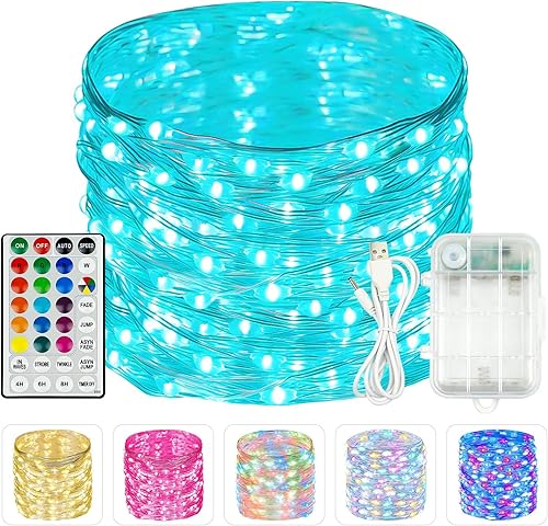 Miniatura 16 de Guirnalda de 300 luces LED extralargas de 99 pies enchufables con control remoto, tira de luces impermeables para exteriores e interiores, 8 modos