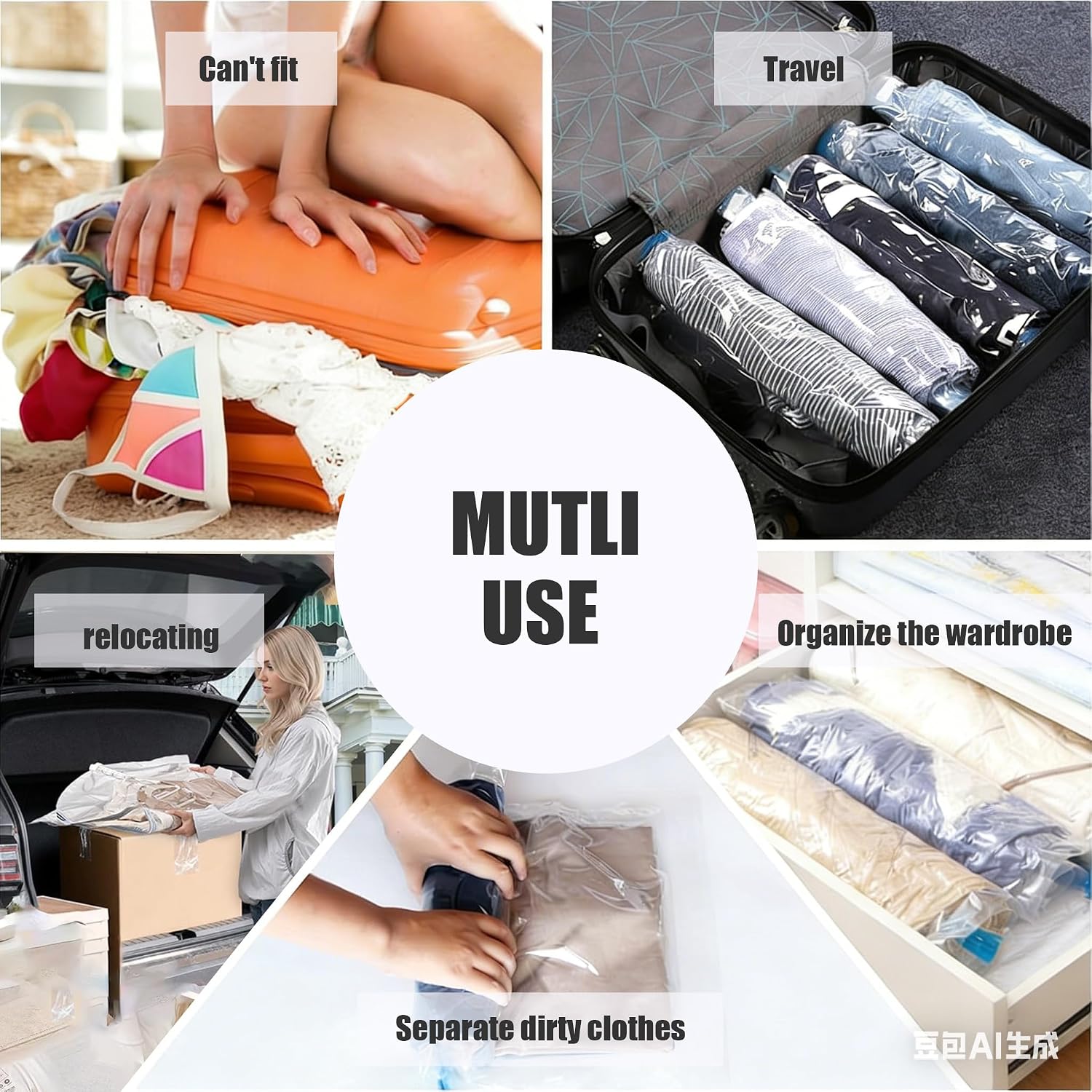 12 Pack Compression Bags for Travel,Vacuum Storage Bags,Space Saver for Luggage,PA+PE