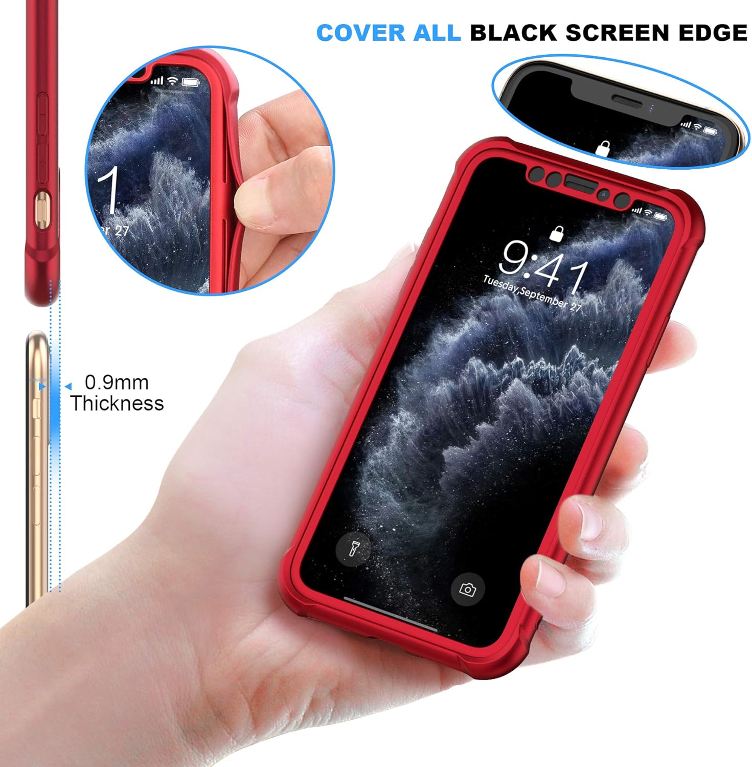 ORETECH for iPhone 11 Pro Case, with [2 x Screen Protectors] [10 Ft Military Grade Drop Test] [Camera Protection] 360° Shockproof Slim Thin Phone Case iPhone 11 Pro Cover 5.8" - Red - Image 4
