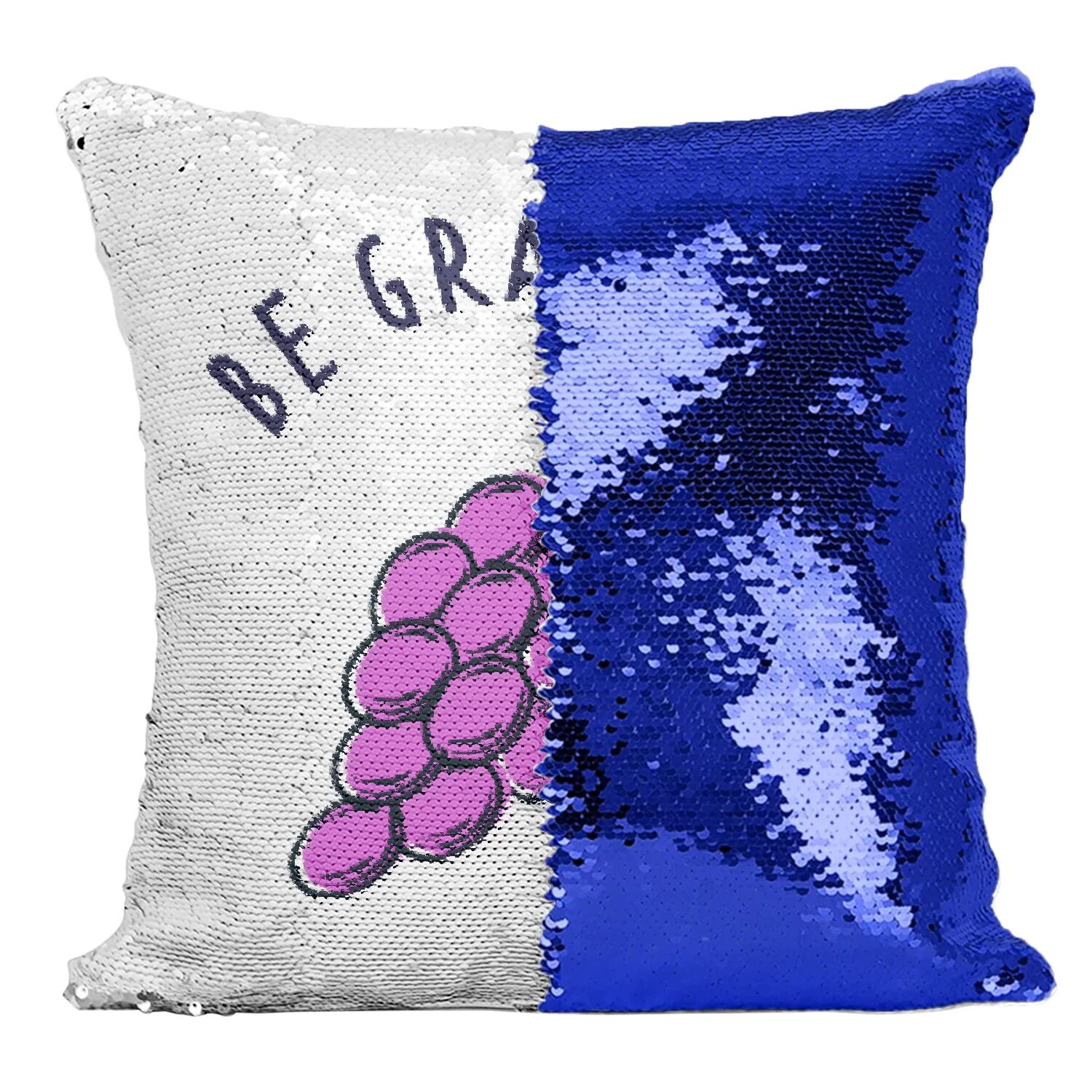 Sequin Cushion Cover Blue Be Grapeful Pun Food Fruit Grape