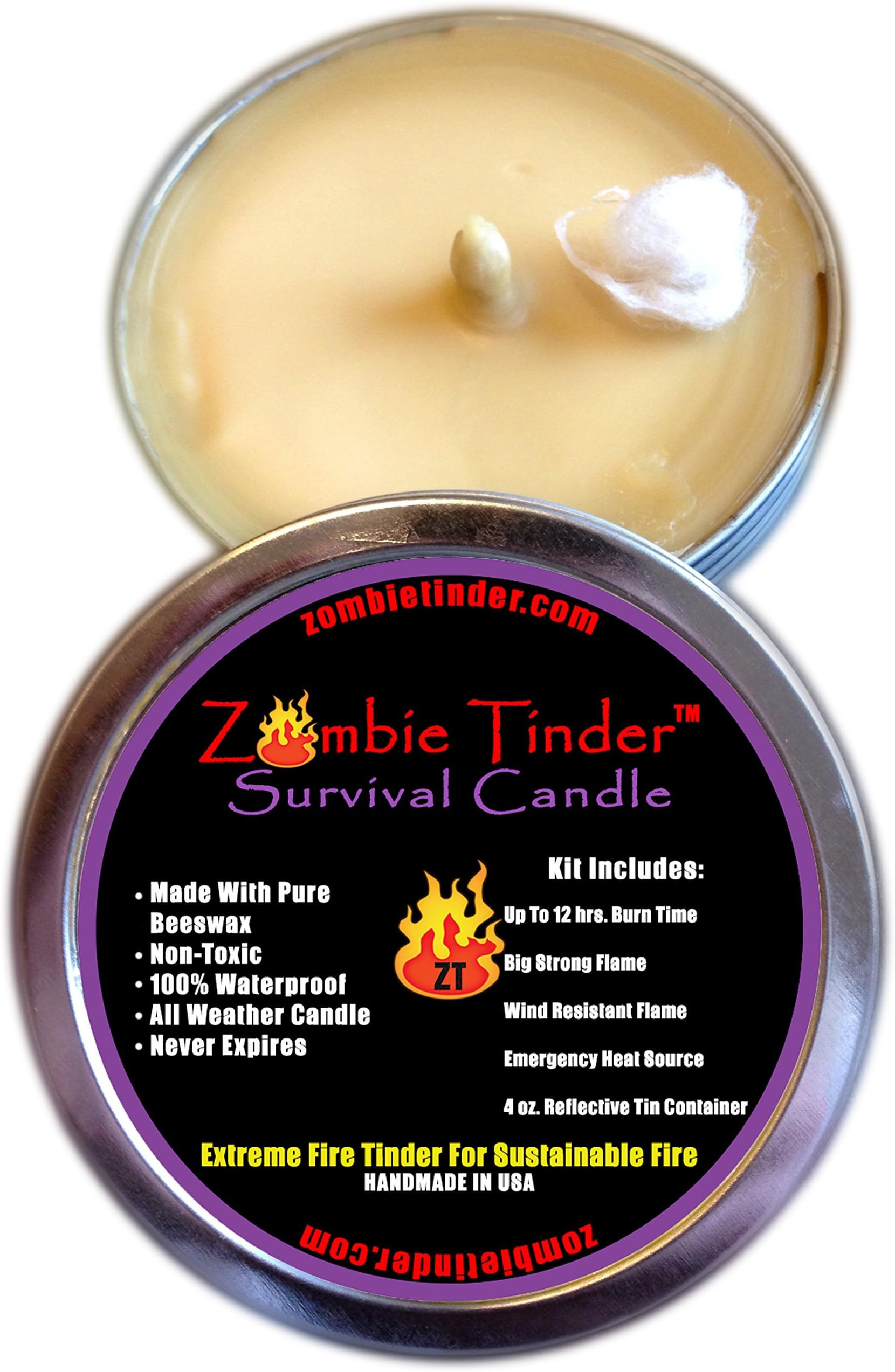 Zombie Tinder - Extreme Survival Candle - Over 12 Hours of Total Burn Time - Easy Light Wick - Spark Light