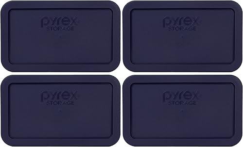 Pyrex Bundle - 4 Artículos 7214-PC 4.8-Cup Rectángulo Azul Oscuro Tapas de Almacenamiento de Alimentos de Plástico Hecho en los Estados Unidos