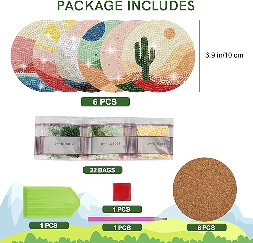 Miniatura 2 de Temlum Juego de 6 posavasos de pintura de diamante, posavasos de arte abstracto de diamantes para principiantes, adultos, niños, kit de pintura de