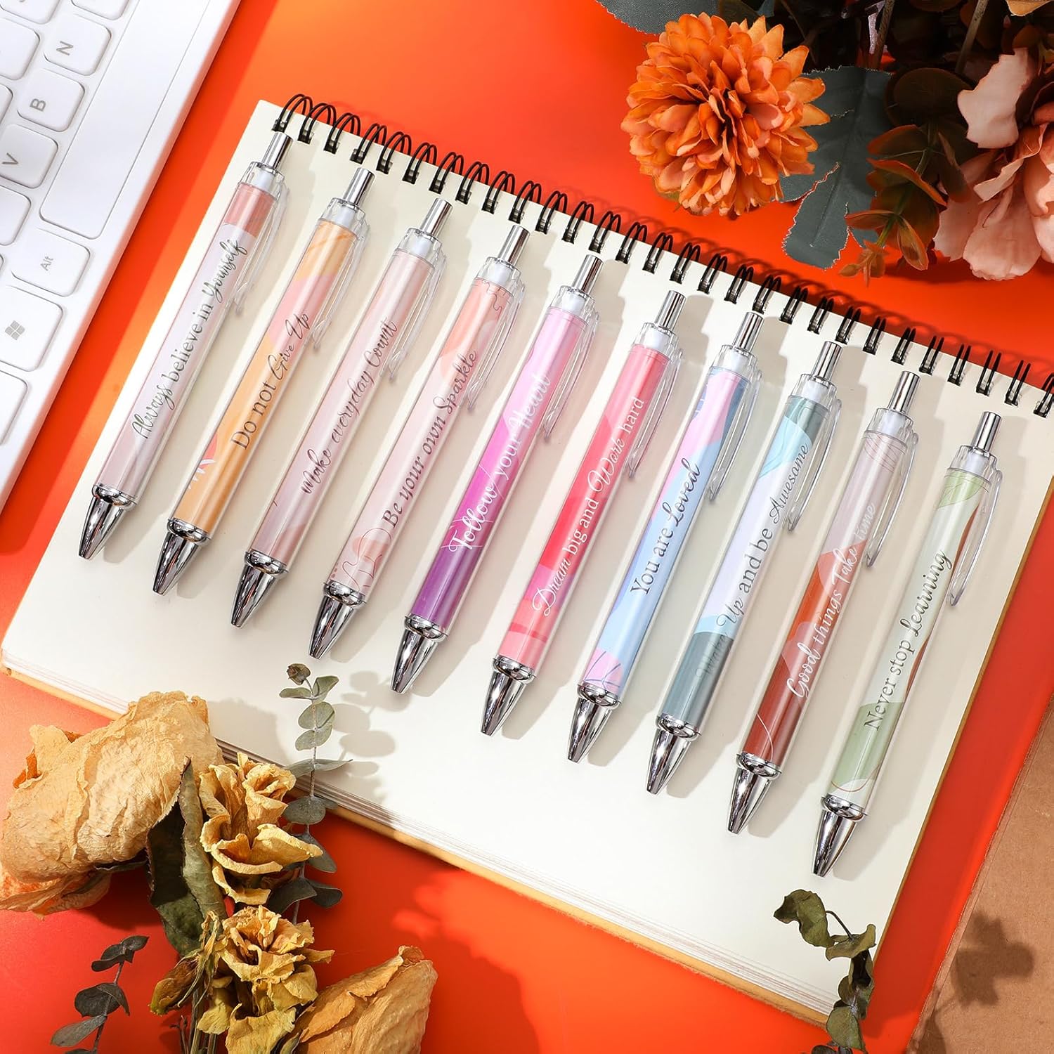 Yeaqee 50 Pcs Motivational Inspirational Quotes Ballpoint Pens Bulk, Retractable Ballpoint 5.5 Inch Black Ink for Back to School Students Teachers Office School Team Events(Boho Style)