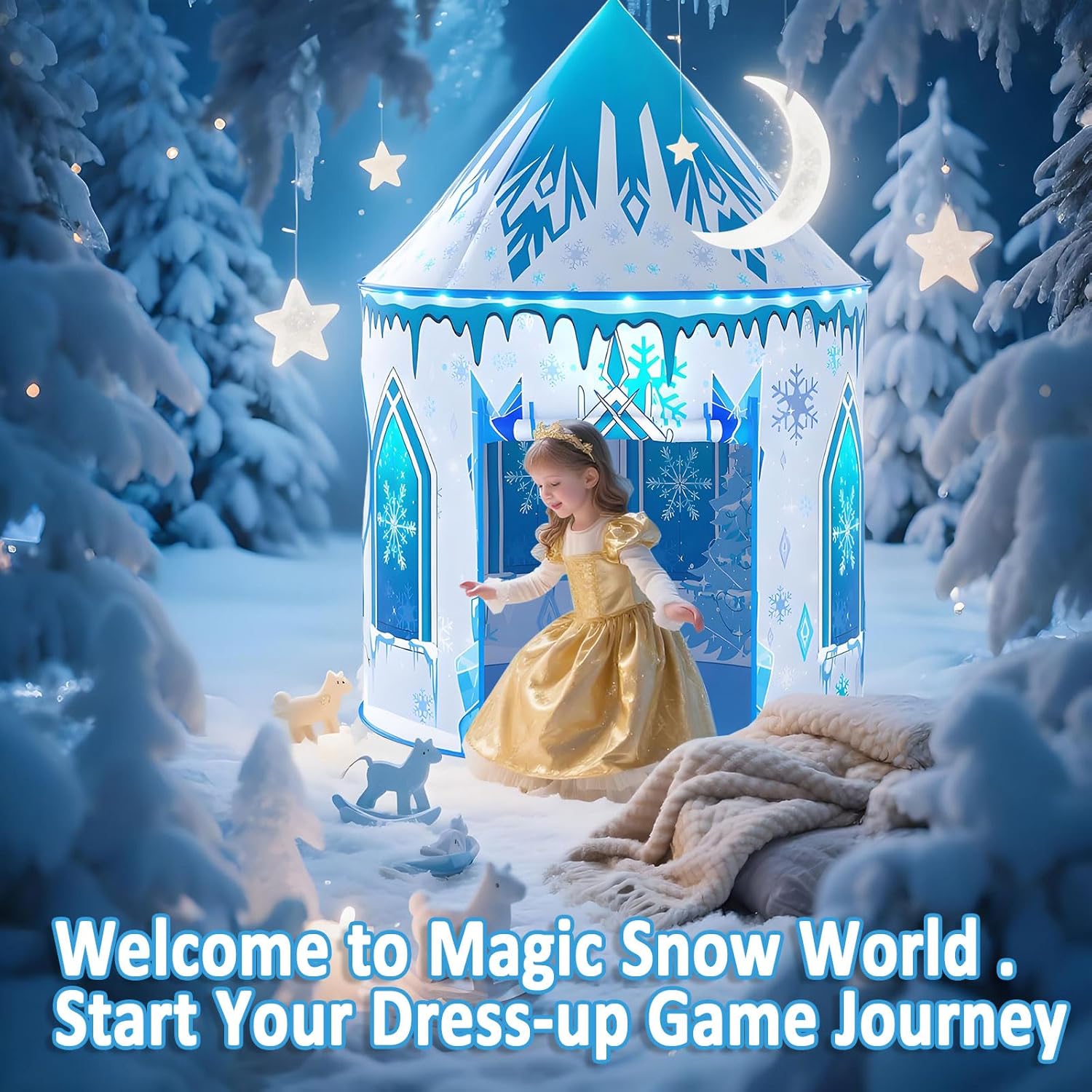 Girls Frozen Play Tent for Kids: Pop Up Baby Castle Playhouse Tent - Blue Children Tent Indoor and Outdoor Toys for Toddlers Birthday Gift