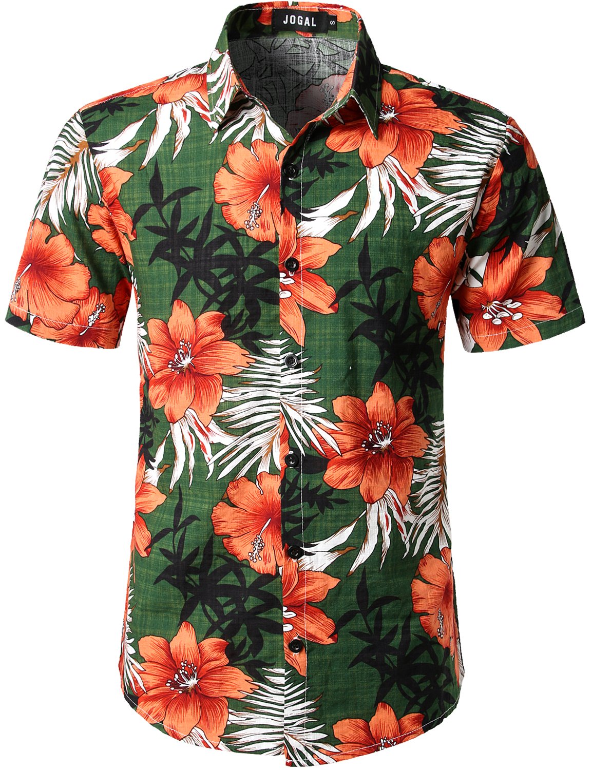 Jogal Men's Green Flowers Casual Aloha Hawaiian Shirt, 3XL