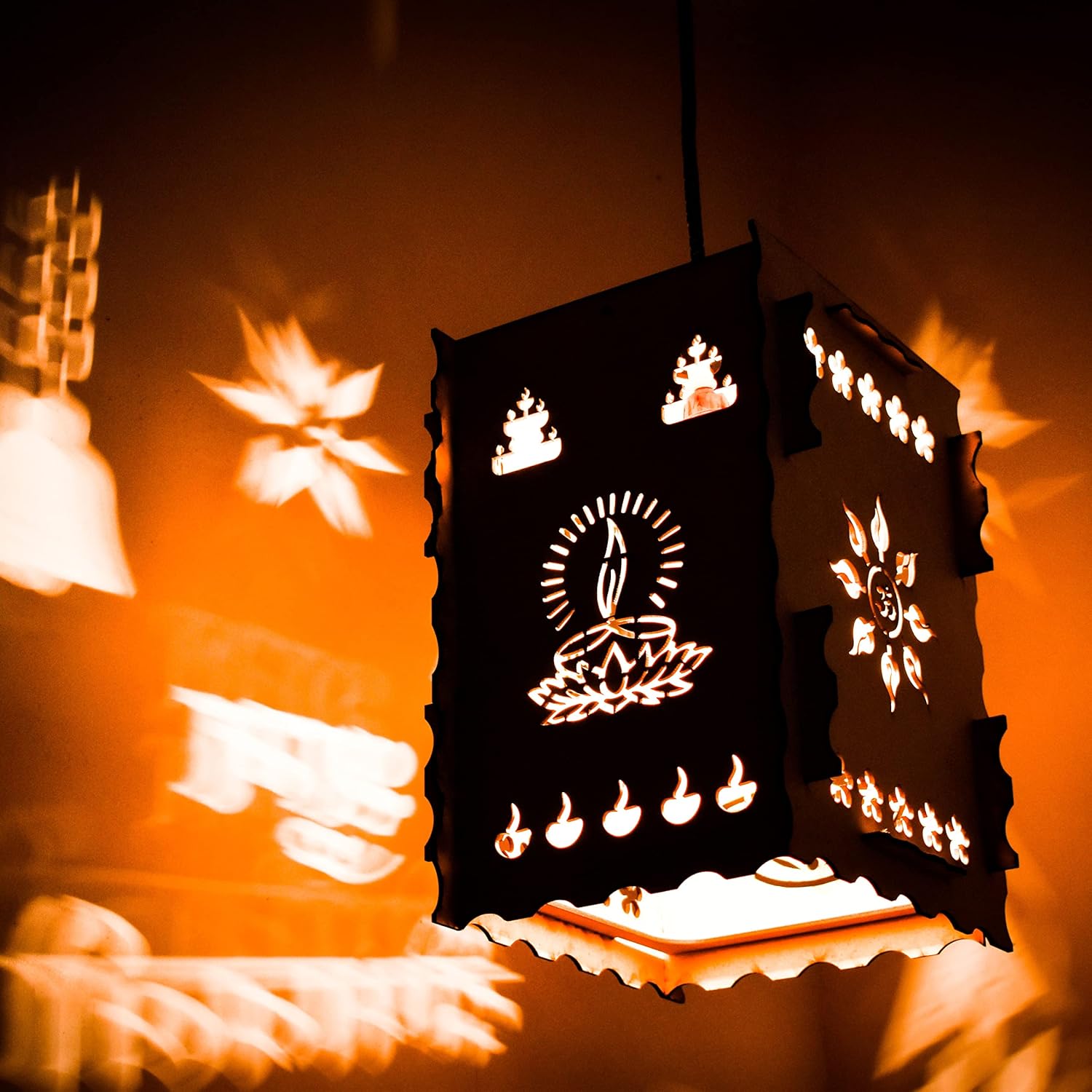 Buy Tokry Diya Diwali Hanging Lamp (Wooden Akash Kandil) Design F