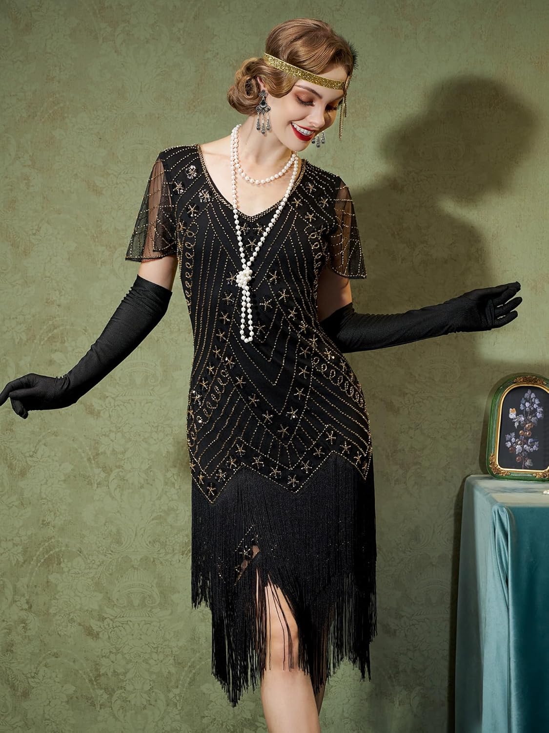 YESSA Flapper Dresses for Women,Short Sleeve 1920s Dresses Great Gatsby Dresses for Women Roaring 20s Costumes Outfits - Image 2