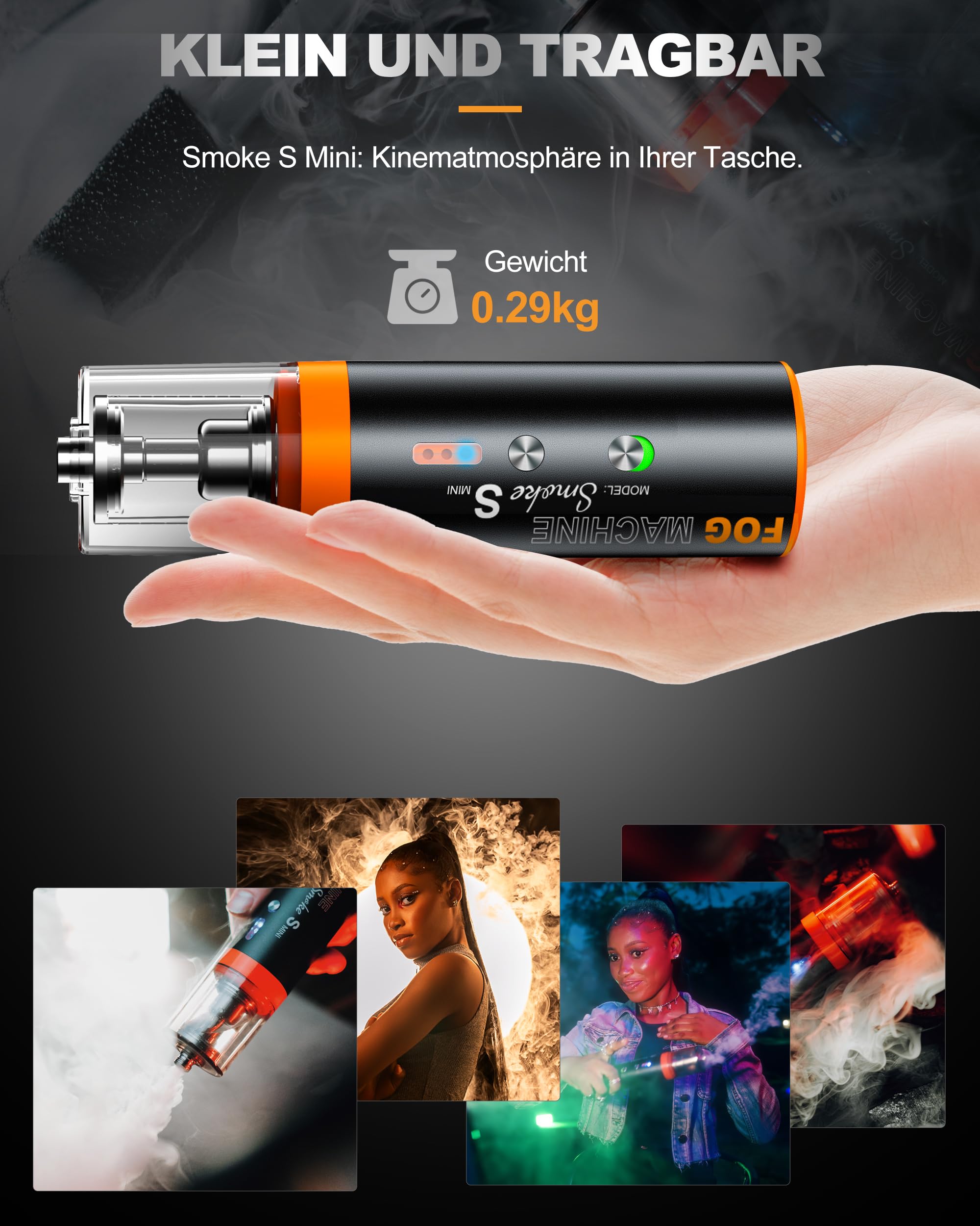 LENSGO Nebelmaschine Mini mit Flüssigkeit, Kabelloser Fernbedienung, Akku, Tragbare Rauchmaschine, klein Fogger für Fotografie, Videografie, Halloween, Hochzeit, Party, Smoke Mini
