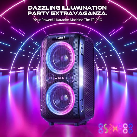 W-KING Party Large Bluetooth Speaker Loud-(200W PEAK)120W Extra Deep Bass, V5.3 Big Boombox Karaoke Portable Speaker Wireless, 12 Custom Bass, Massive 120dB/IPX5/Lights/USB Play/MIC&Guitar Port/TF/AUX