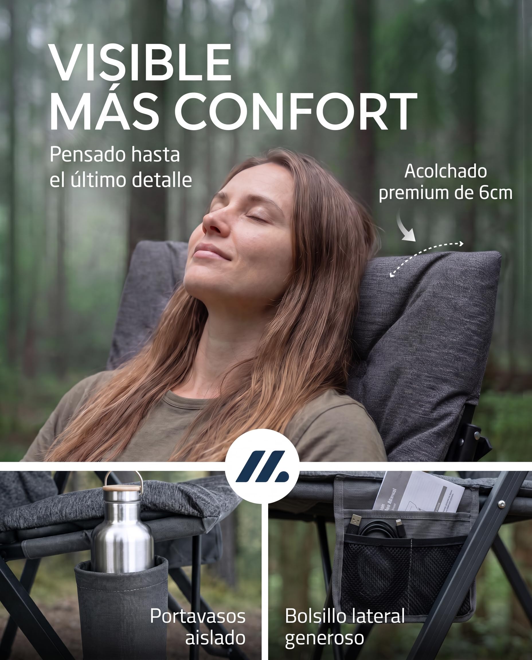 NORDMUT® Silla de Camping Premium Plegable con Respaldo Alto – Ajustable en 4 Posiciones – Cómoda Silla de jardín con Capacidad de 140 kg para Camping y Outdoor (Gris Ceniza 1x)