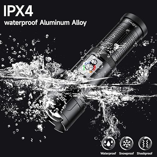 Miniatura 8 de Linterna recargable de alto lúmenes, táctica, 200000 lúmenes, potente luz de flash COB, luces de flash impermeables IPX4 con zoom para emergencia,