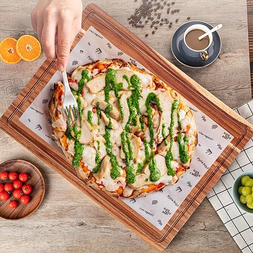 Miniatura 6 de Tabla de cortar de madera de acacia grande de 20 pulgadas de grosor, tabla de cortar de madera reversible para cocina, tabla de embutidos con ranura