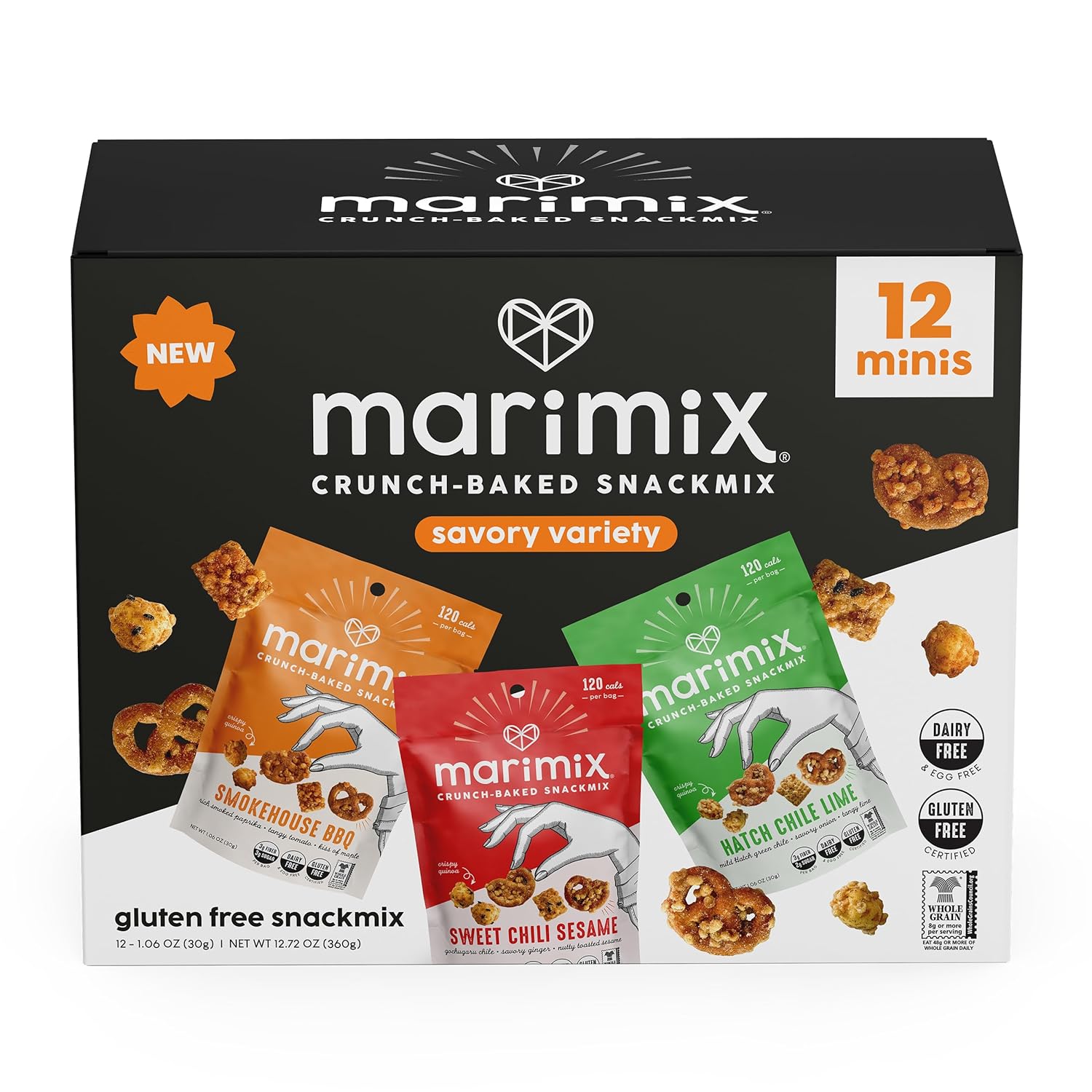 Marimix Snack Mix | Mini Savory Bundle | Crunch Baked Sweet & Salty Savory Plant Based Naturally Gluten Free Whole Grain Fiber Charcuterie Pretzel Trail Party Mix | No Artificial Ingredients