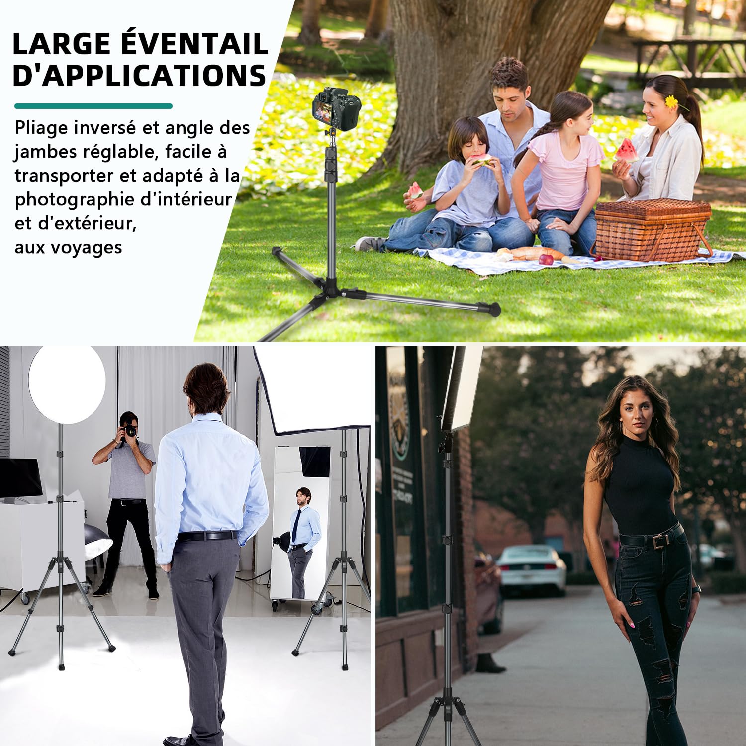 S202 200cm Trépied de Lampe en Aluminium, Trépied Pliable et Portable, Support de Lampe de Studio Portable Réversible Vis 1/4" pour Studio, Lampes d'éclairage, Photographie Extérieure, Flash