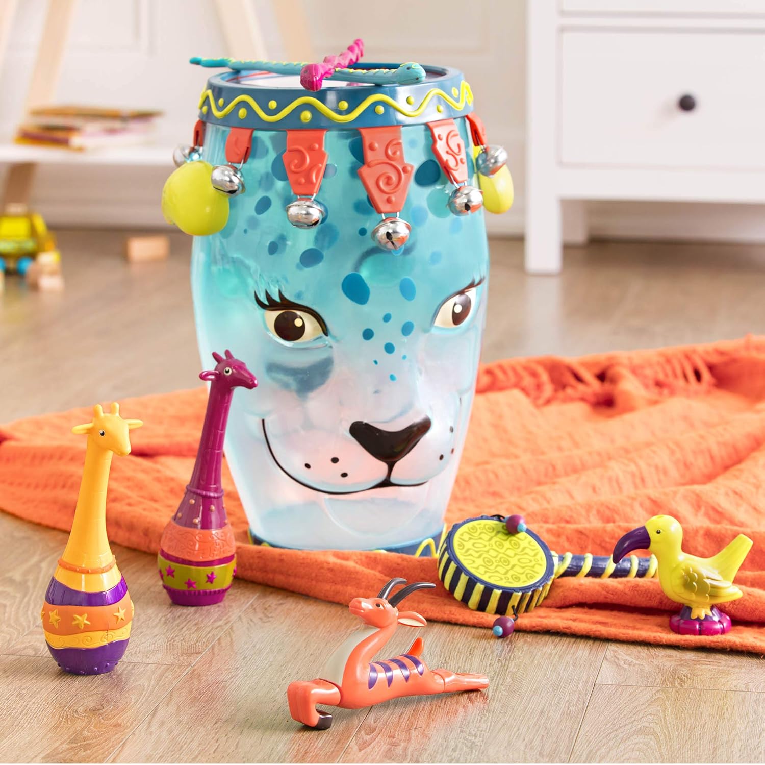 B. Toys by Battat Toddler Musical Instrument Set – Jungle Animals Percussion Toys for Kids – 9 Pcs – Drums, Tambourine, Maracas, Whistles & More – 2 Years +, Multicolor