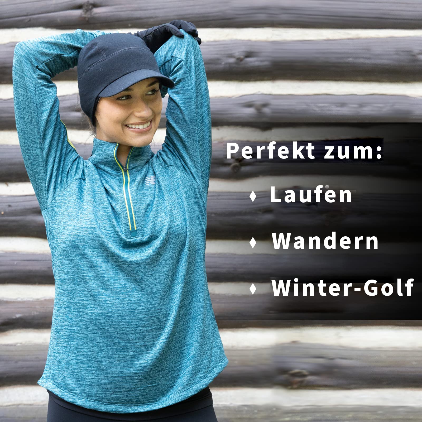 TrailHeads Damen Pferdeschwanz Mütze | Merinowolle Mütze mit Drop Down Ohrwärmer | Visiermütze | Leichte Läufermütze