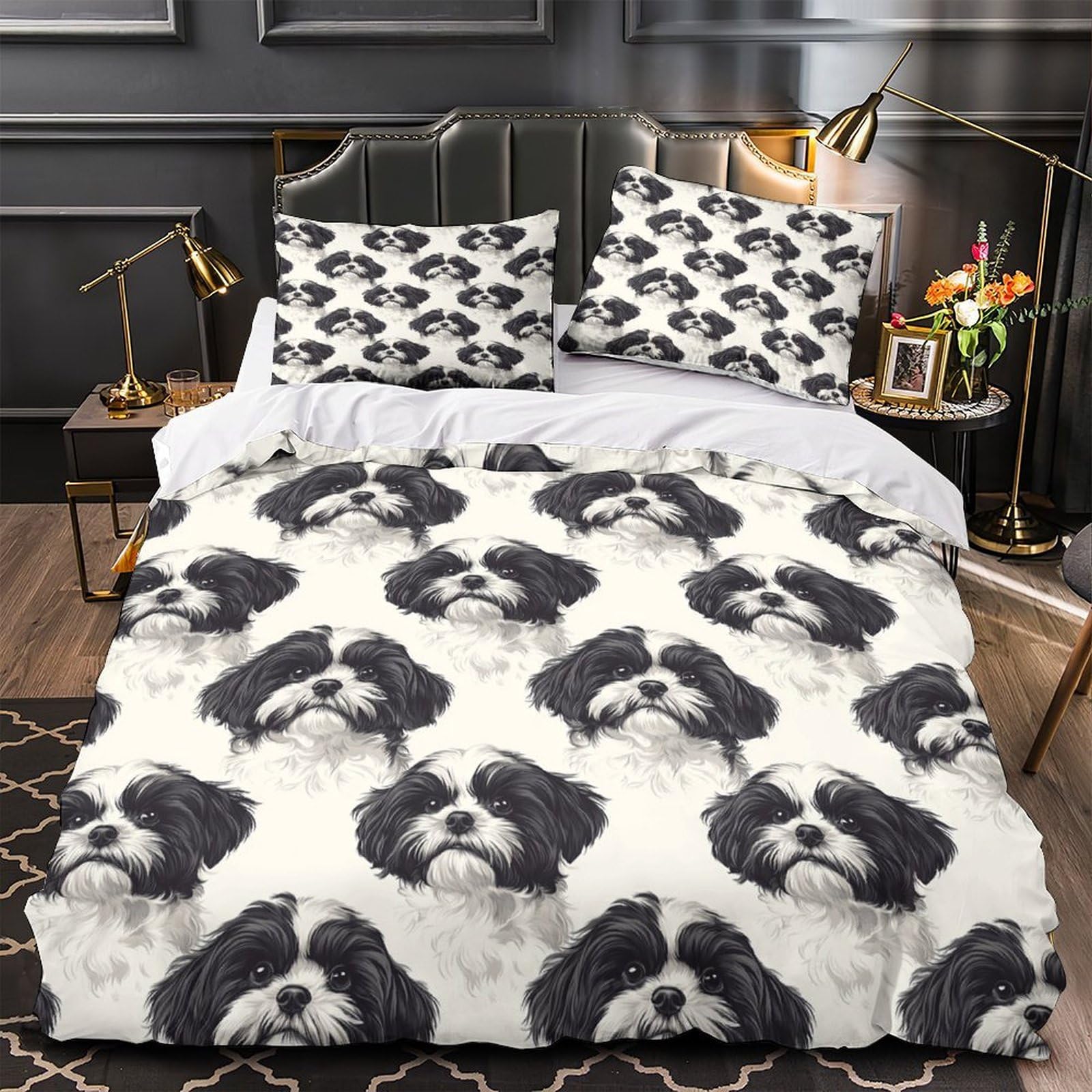 Parure de lit Shih Tzu en microfibre ultra douce imprimé 3D noir
