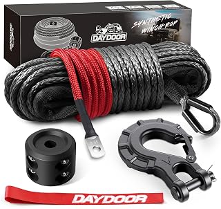 DAYDOOR 1/4" x 50ft 10,000LB Synthetic Winch Rope for ATV UTV 4x4 Offroad - Lighter Safer UHMWPE Line w/ Forged Hook & Stopper (Gray)