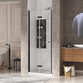 Bifold Shower Door, 32" W × 72" H Frameless Bathroom Glass Folding Shower Doors, Reversible Installation, 1/4" (6mm) Clear Tempered Glass Door for Walk-in Shower, Matte Black