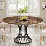 Tribesigns Round Dining Table for 4-6 People, 47-Inch Farmhouse Dinning Room Circle Kitchen Table, Industrial Dinner Table with Metal Base for Kitchen, Living Room, Black and Brown