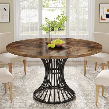 Tribesigns Round Dining Table for 4-6 People, 47" Farmhouse Dinner Table