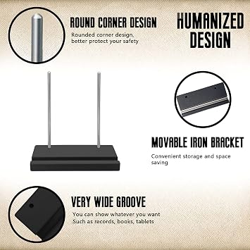 KAZAKA Tabletop Vinyl Record Holder - Display Now Playing, Holds Any Size Record - Doubles, Triple Gatefolds, Box-Sets (Black)