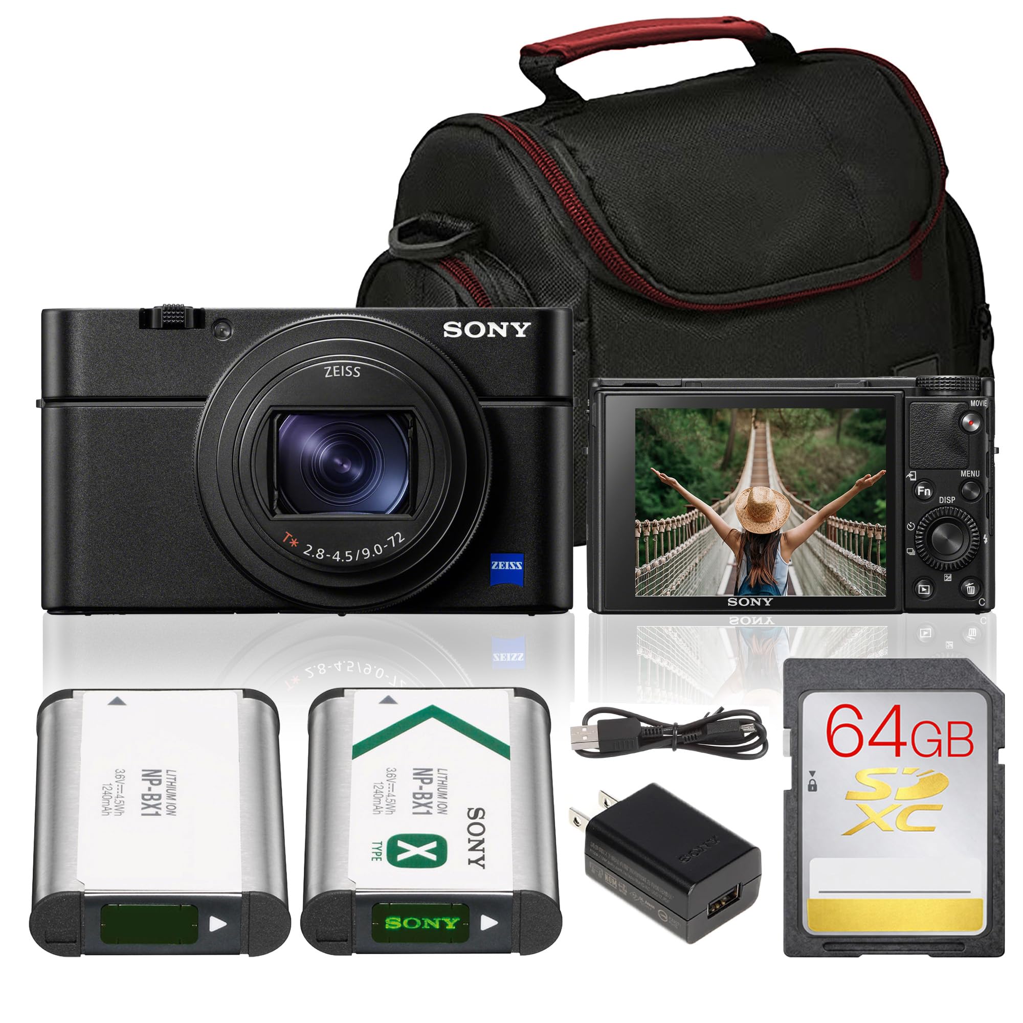 Sony RX100 VII Digital Camera Bundle | 20.1MP 1" Stacked Sensor, 24-200mm f/2.8-4.5 Lens, 4K Video & 20fps Burst | For Travel, Vlogging & Everyday Photography (DSC-RX100M7) + 64GB Card + Bag + Battery