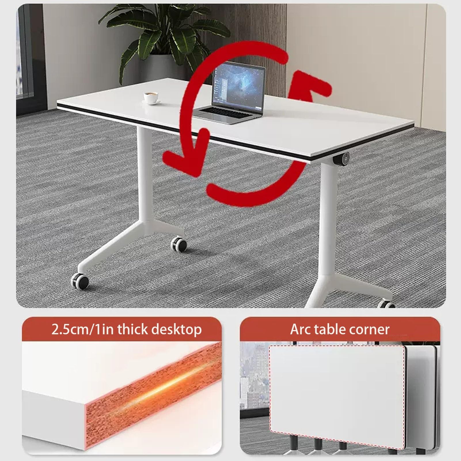 Moderner, Klappbarer Konferenztisch mit Geräuschlosen Rollen und Wasserfester Oberfläche für Büro, Besprechungsraum und Klassenzimmer. Zusammenklappbar, Tragbar, 63 X 23,6 X 29,1/16 Zoll.