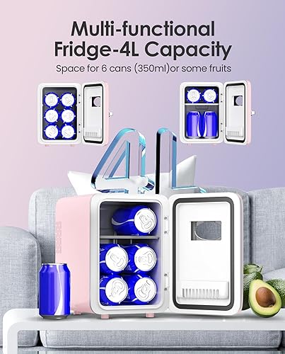 Miniatura 3 de Mini refrigerador para el cuidado de la piel 4L, enfriador y calentador, cuero rosa