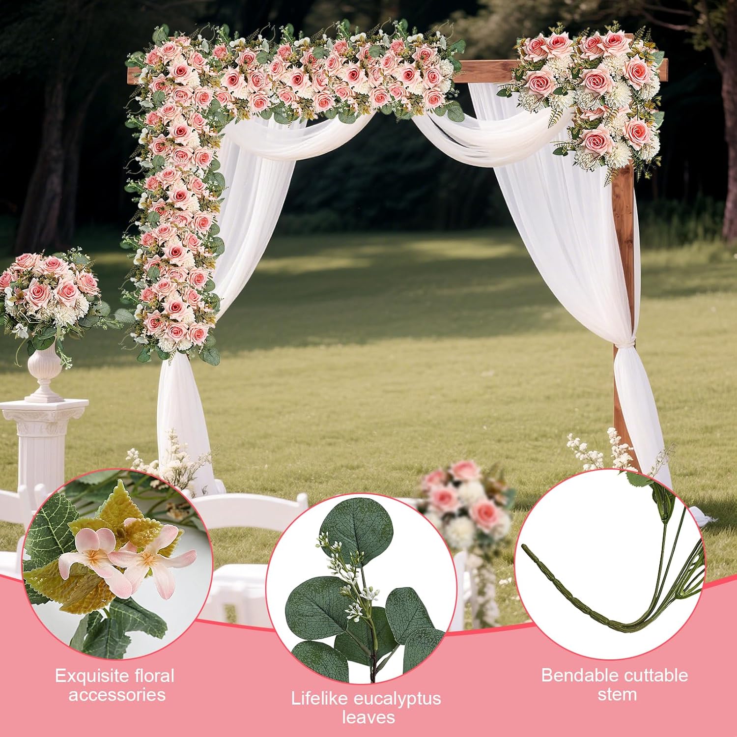 White Pink Artificial Mum Flowers 12 Bundles Silk Chrysanthemum Flowers Fake Roses with Eucalyptus, Realistic Faux Peonies for Vase Arrangement, Home Decor, Wedding Table Centerpiece