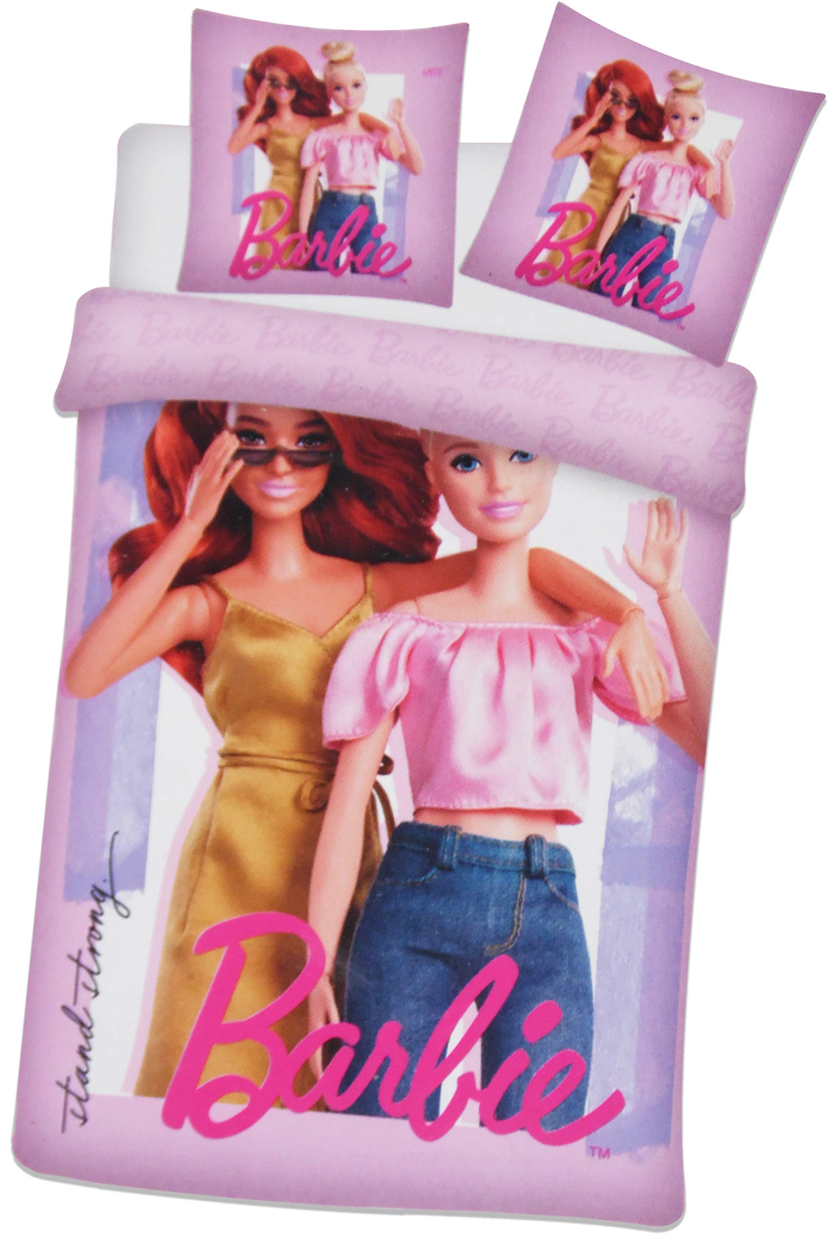 Parure de lit Barbie avec housse de couette en coton 140x200 et taie