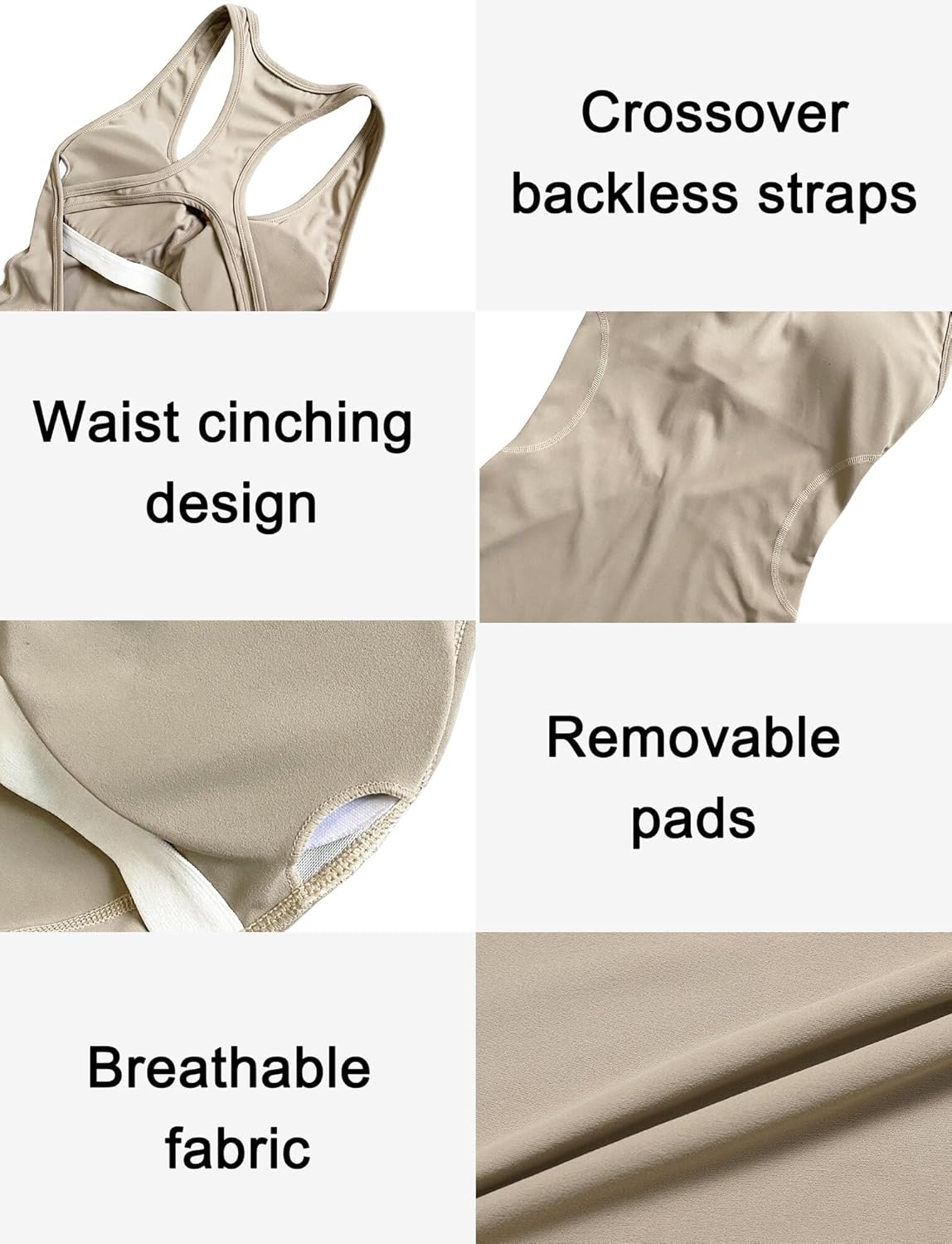 FEOYA Women's Black Yoga Bodysuit Tummy Control Shorts Jumpsuit for Gym Workout Running, Sleeveless Athletic Romper - Image 4