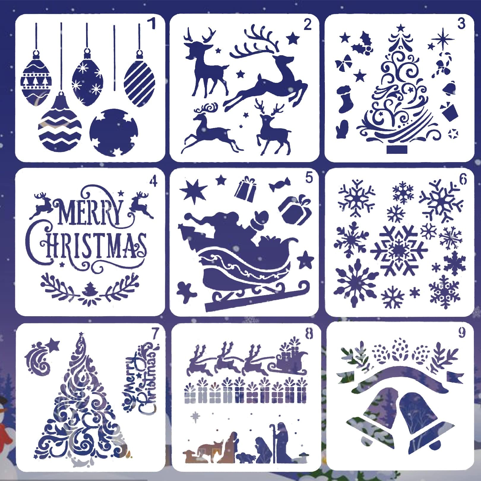 9 Pcs Reusable Painting DIY Stencils Templates, Plastic Making for Spraying Door Window Wall Furniture Painting Arts Crafts Decoration
