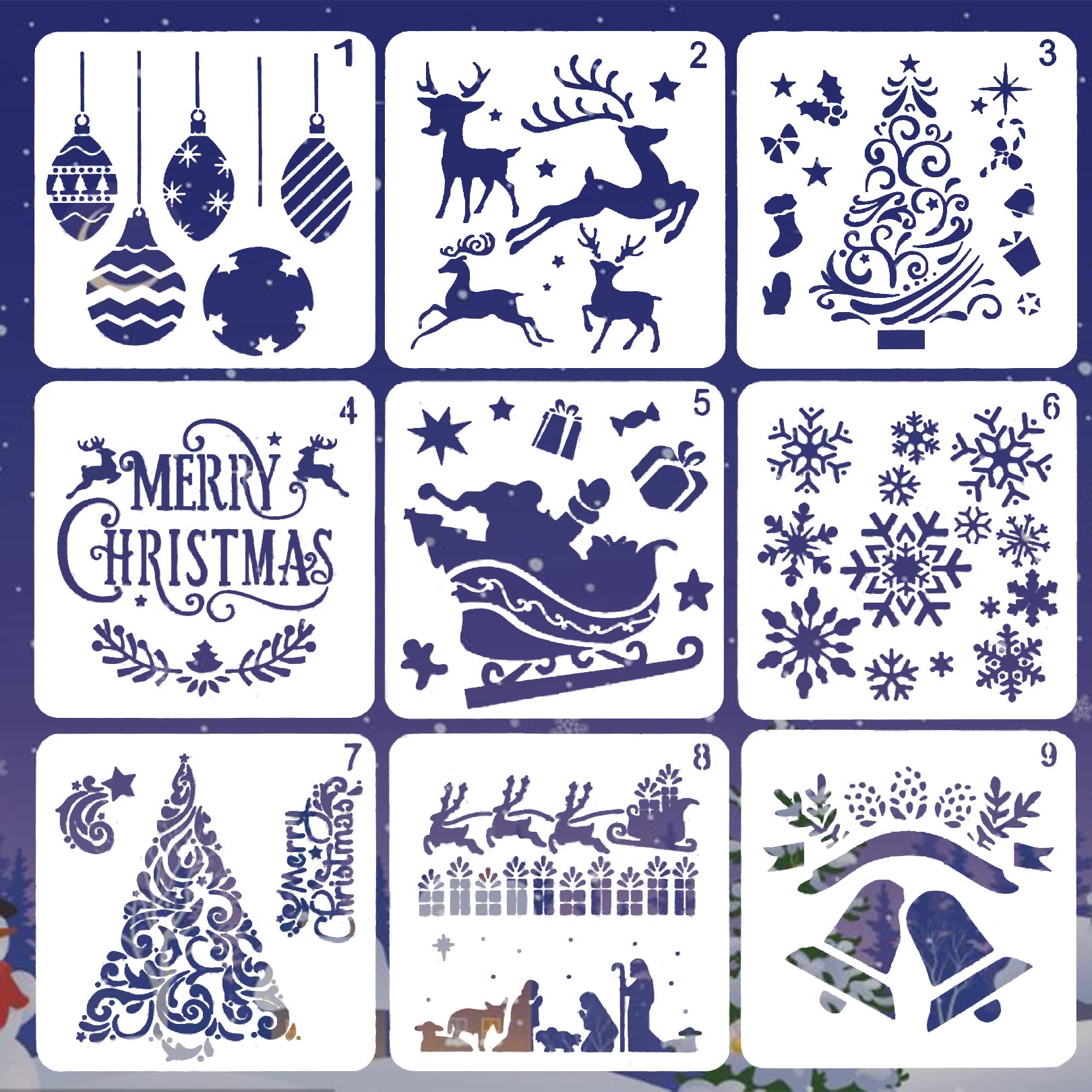 9 Pcs Reusable Painting DIY Stencils Templates, Plastic Making for Spraying Door Window Wall Furniture Painting Arts Crafts Decoration