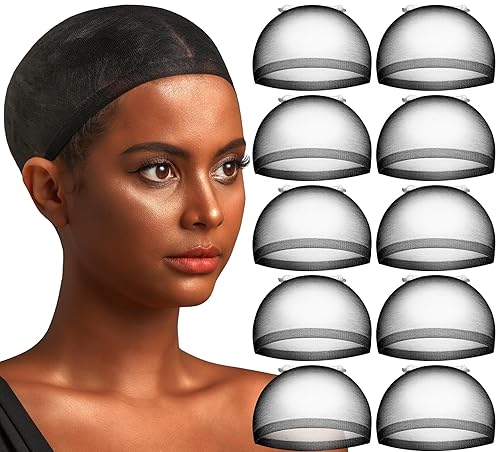 Teenitor Juego de 20 gorras calvas, transpirables, invisibles, para encaje frontal, gorras transparentes, color negro