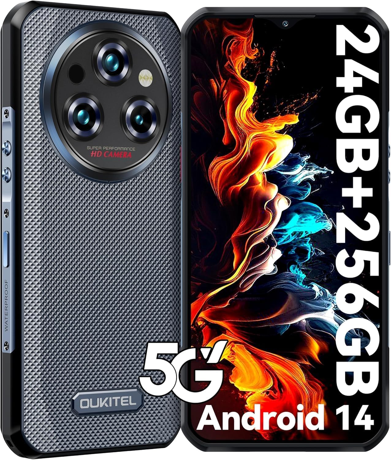 WP35 Rugged Smartphone 5G - 256GB+24GB Android 14 Rugged Phone, 11000mAh 6.6" FHD+Display 64MP+32MP Night Vision Camera, Mobile Phones for NFC GPS OTG, Face Unlocked- Black